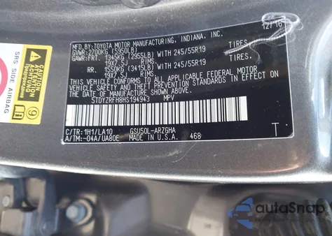 2017 Toyota Highlander Limited z USA, uszkodzony, nr VIN 5TDYZRFH8HS194943